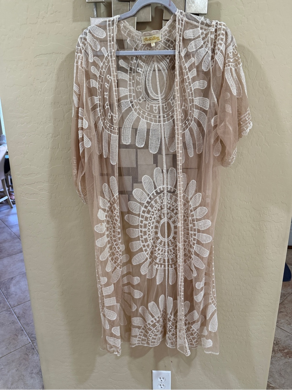 Rebellion Lace Overlay Duster in Beige and White